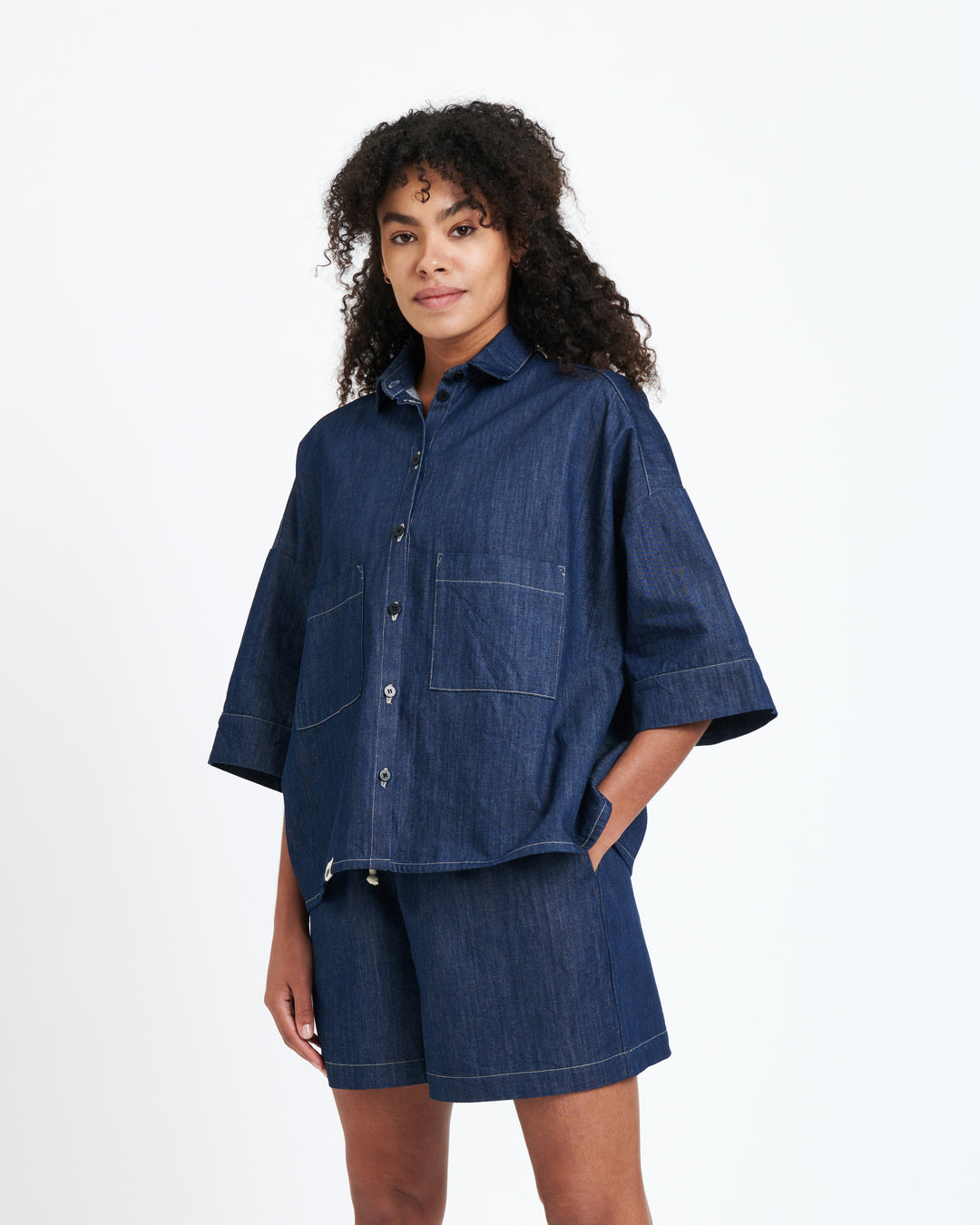 New Optimist womenswear Notte | Mid-sleeve boxy blouse Blouse
