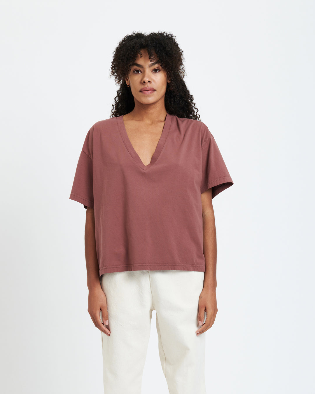 New Optimist womenswear V-neck garment dyed T-shirt T-shirt